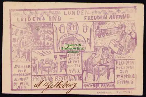 161829 AK Lunden 1909 Studentika Leidens End Freuden Anfang Prüfung bestanden