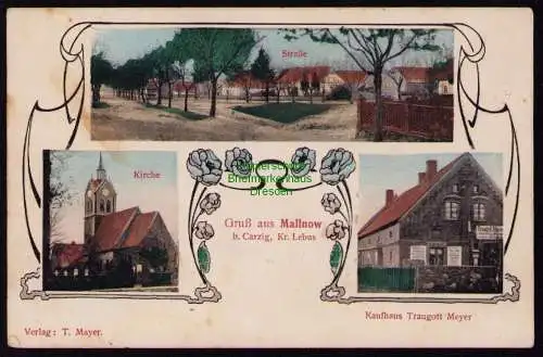 161761 AK Mallnow b. Carzig Kr. Lebus 1909 Kaufhaus Meyer Kirche Dorfstraße