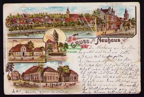 161784 AK Litho Neuhaus an der Elbe 1899 Hotel Lindenhof Apotheke Hotel zur Post