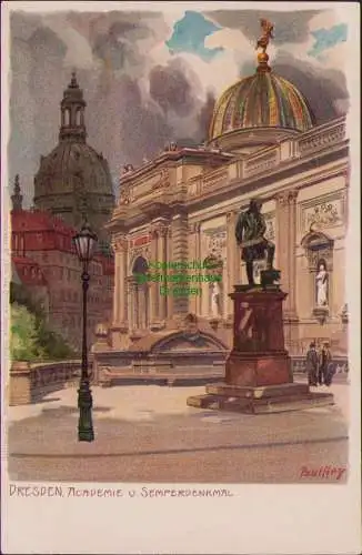 156113 AK Dresden Künstlerkarte Paul Hey Akademie Semperdenkmal um 1900