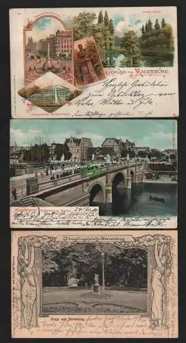 151310 3 AK Magdeburg Litho 1898 Hasselbach Brunnen Gruson Gewächshaus Brücke