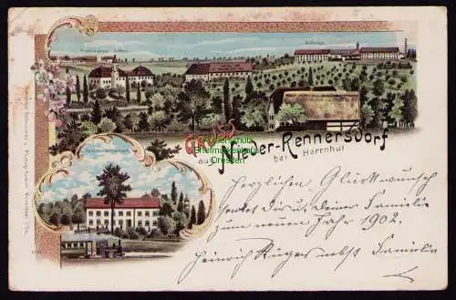 161903 AK Litho Nieder Rennersdorf bei Herrnhut 1901 Panorama Gerichts Kretscham