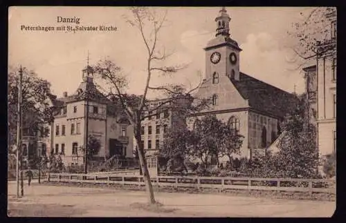 161876 AK Danzig um 1915 Petershagen mit St. Salvator Kirche