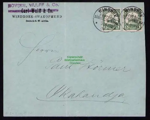 B18605 Brief DSWA Deutsch Südwestafrika 1904 Windhuk Firmeneindruck Carl Wulff