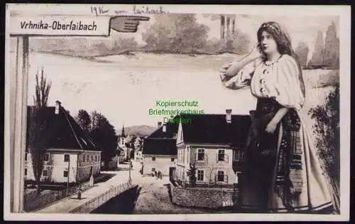 161940 AK Vrhnika Oberlaibach Nauporto 1908 Frau in Tracht Straße Brücke