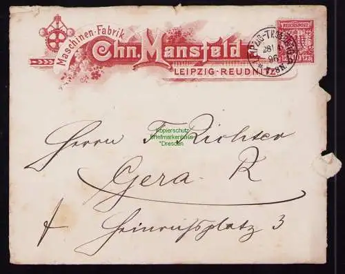 B18607 Brief Deutsches Reich DR 47 Leipzig Reudnitz Perfin Firmenlochung C. M.