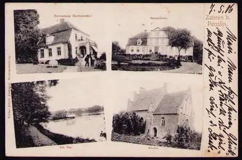 161857 AK Zahren bei Penzlin 1906 Herrenhaus Garten- und Straßenseite See Kirche