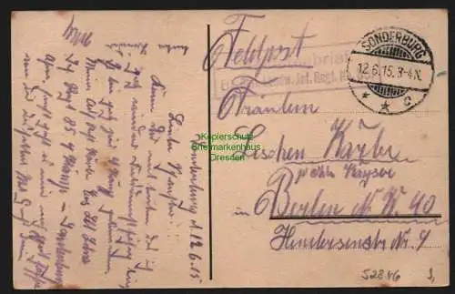 52846 AK Sonderburg 1915 Kaiser Wilhelm Allee Feldpost