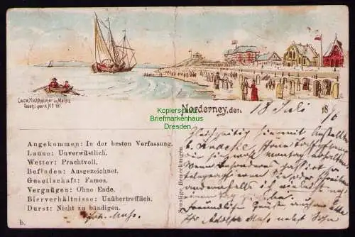 161794 AK Litho Vorläufer Norderney 1896 Verlag Hochheimer Mainz No. 161