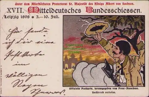 158864 AK Leipzig 1898 Litho Mitteldeutsches Bundessschießen Privatganzsache