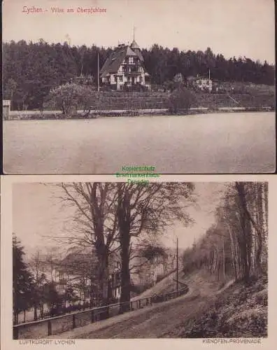 153344 2 AK Lychen Villen am Oberpfuhlsee Kienofen Promenade um 1920