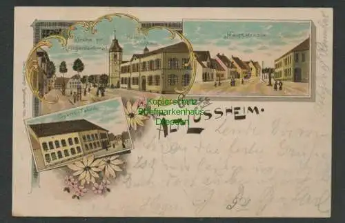 137641 AK Altlußheim Baden Litho 1902 Cigarren Fabrik Kirche Schule Hauptstraße