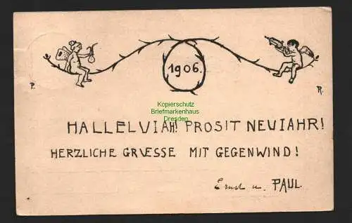 136936 AK Breslau 1905 Hallelujah Prosit Neujahr 1906 … mit Gegenwind