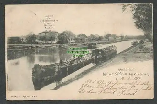 137193 AK Malzer Schleuse bei Oranienburg 1905 Gasthof zum Waldschlösschen Kanal