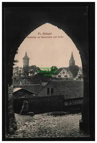 136005 AK Paslek Preußisch Holland um 1910 Durchblick auf Wasserturm und Kirche