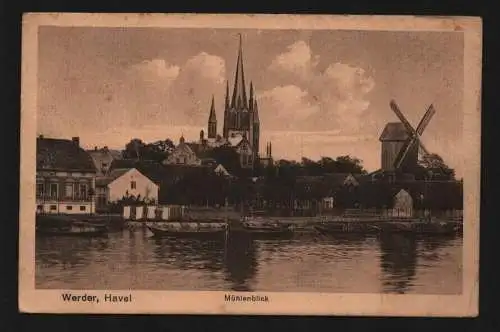 135033 AK Werder Havel Mühlenblick Windmühle Mole um 1925