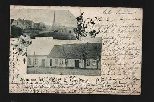 135085 AK Luckow bei Casekow 1900 Dorfstraße Kirche Gasthof Röhl