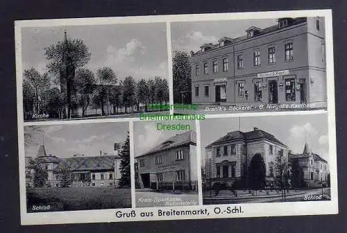 135326 AK Breitenmarkt Oberschlesien 1939 Kirche Bäckerei Schloß Kreis Sparkasse