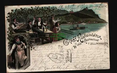 134493 AK Königswinter Litho Wein Restaurant F. Bellinghausen 1897