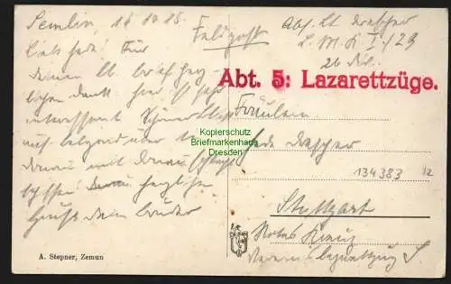 134383 AK Zemun Semlin Belgrad Quai 1915 Feldpost Abt. 5 Lazarettzüge Serbien