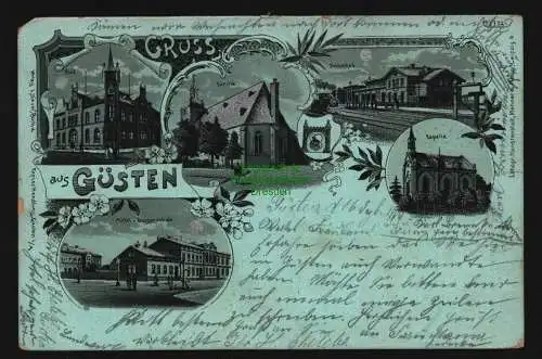 134092 AK Güsten Litho Post Kirche Bahnhof Kapelle Mittel- und Bürgerschule 1900