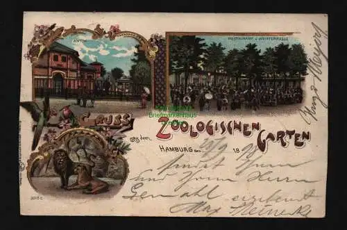 134407 AK Hamburg Litho 1898 Zoologischer Garten Restaurant Weinterasse Löwen