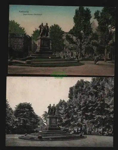 134307 2 AK Kattowitz Katowice 1916 Zwei-Kaiser-Denkmal am Wilhelmplatz