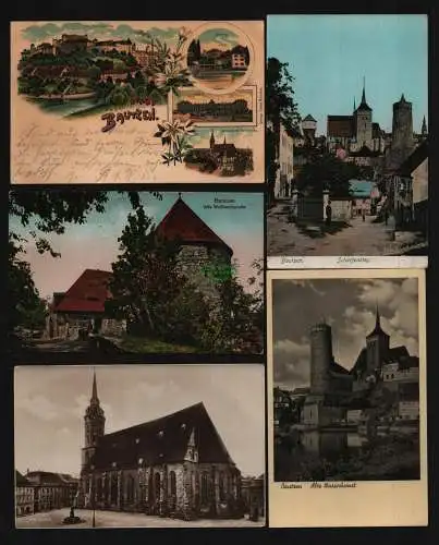 132680 5 AK Bautzen Litho 1900 Schloß Bahnhof Rathaus Scharfensteg Waffenschmied