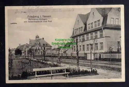 132273 AK Friedberg Hessen 1916 Mainzertor Anlagen Gewerbeschule und Post