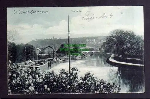 132436 AK Saarbrücken St. Johann Saarpartie 1908 Schleppkähne