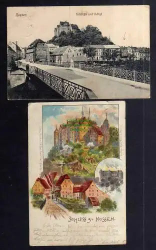 130467 2 AK Nossen Talstraße Brücke Künstlerkarte Schloss E Oehmichen 1899