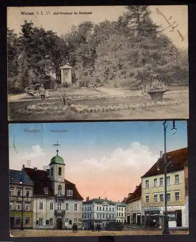 130339 2 AK Wurzen Juel Denkmal Stadtpark 1921 Markt Rathaus