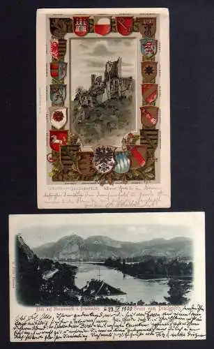 130210 2 AK Nonnenwerth u. Drachenfels Litho Wappen 1900