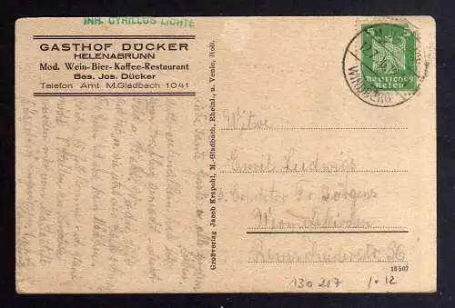 130217 AK Helenabrunn Gasthod Dücker Restaurant M. Gladbach Windberg 1926