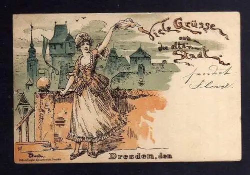 130249 AK Dresden 1899 Künstlerkarte Grüsse aus der Alten Stadt B. Rieck Verlag