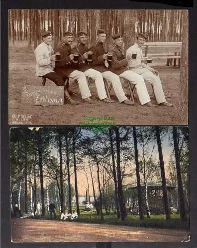 129989 2 AK Zeithain Übungsplatz 1915 Fotokarte Soldaten Bier 1906