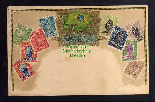 129743 AK Philatelie Postkarte Brasil Brasilien Wappen geprägt um 1905