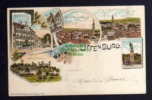 129563 AK Offenburg Litho Rathaus Kirchen Schloss Ortenburg 1896