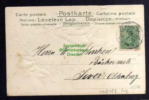 129189 AK Prosit Neujahr 1901 Engel genähter Schriftzug auf Samtstoff