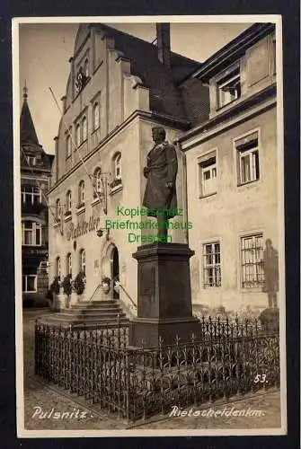 128815 AK Pulsnitz 1938 Rietscheldenkmal Ratskeller Fotokarte