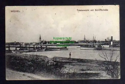 128720 AK Wesel 1909 Totalansicht mit Schiffbrücke Dampfer