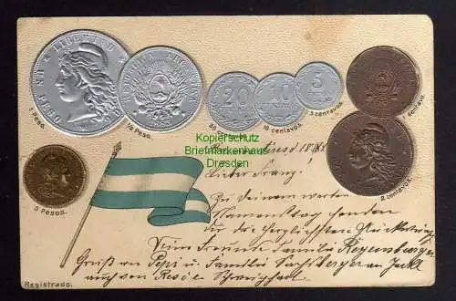 128307 AK Münzprägekarte Argentinien Argentina Fahne Flagge um 1905