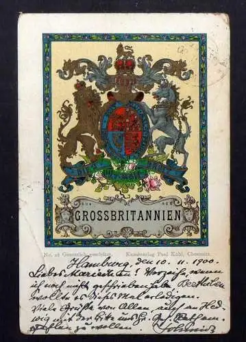 128267 AK Wappenkarte Großbritannien 1900 Kunstverlag Paul Kohl Chemnitz