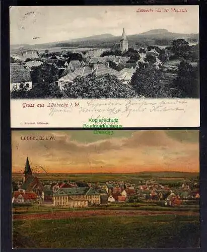 128625 2 AK Lübbecke Panorama mit Kirche 1906 1909