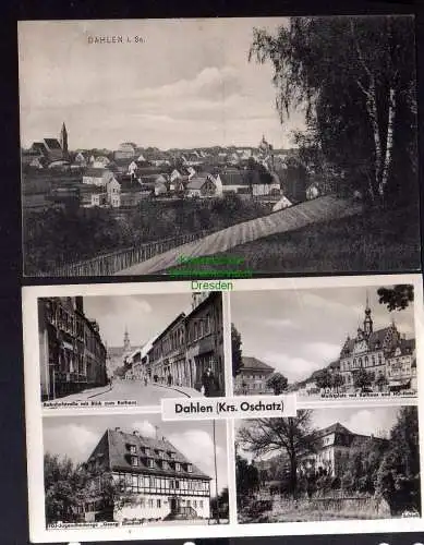 128204 2 AK Dahlen Sachsen Kr. Oschatz 1908 Panorama Kirche Bahnhofstraße Markt