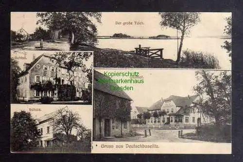 127860 AK Deutschbaselitz Gasthof Der große Teich Schloß Schule um 1910