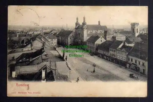 127357 AK Chomutov Komotau 1908 Panorama Markt Kirche Turm