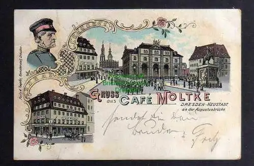 127798 AK Dresden Neustadt 1899 Cafe Moltke an der Augustusbrücke Goldner Reiter