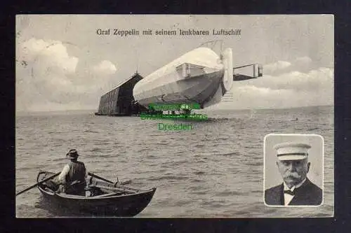 127545 AK Graf Zeppelin mit seinem lenkbaren Luftschiff 1908 Bodensee Würzburg