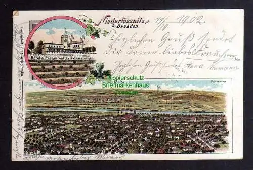 127785 AK Niederlössnitz b. Dresden 1902 Litho Hotel & Restaurant Friedensburg